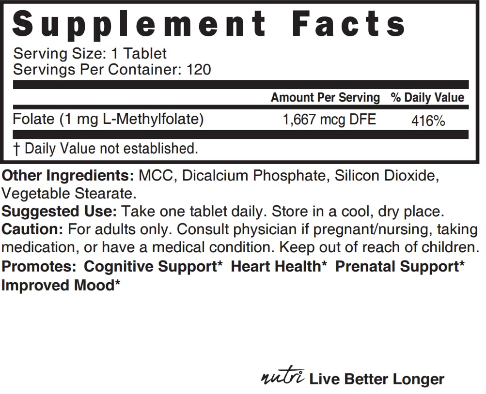 Nature's Fusions Nutri 5-MTHF packaging on shelf for easy daily use.