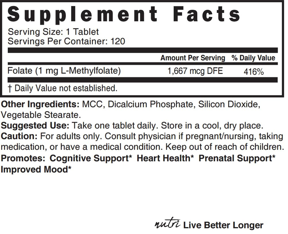 Nature's Fusions Nutri 5-MTHF packaging on shelf for easy daily use.