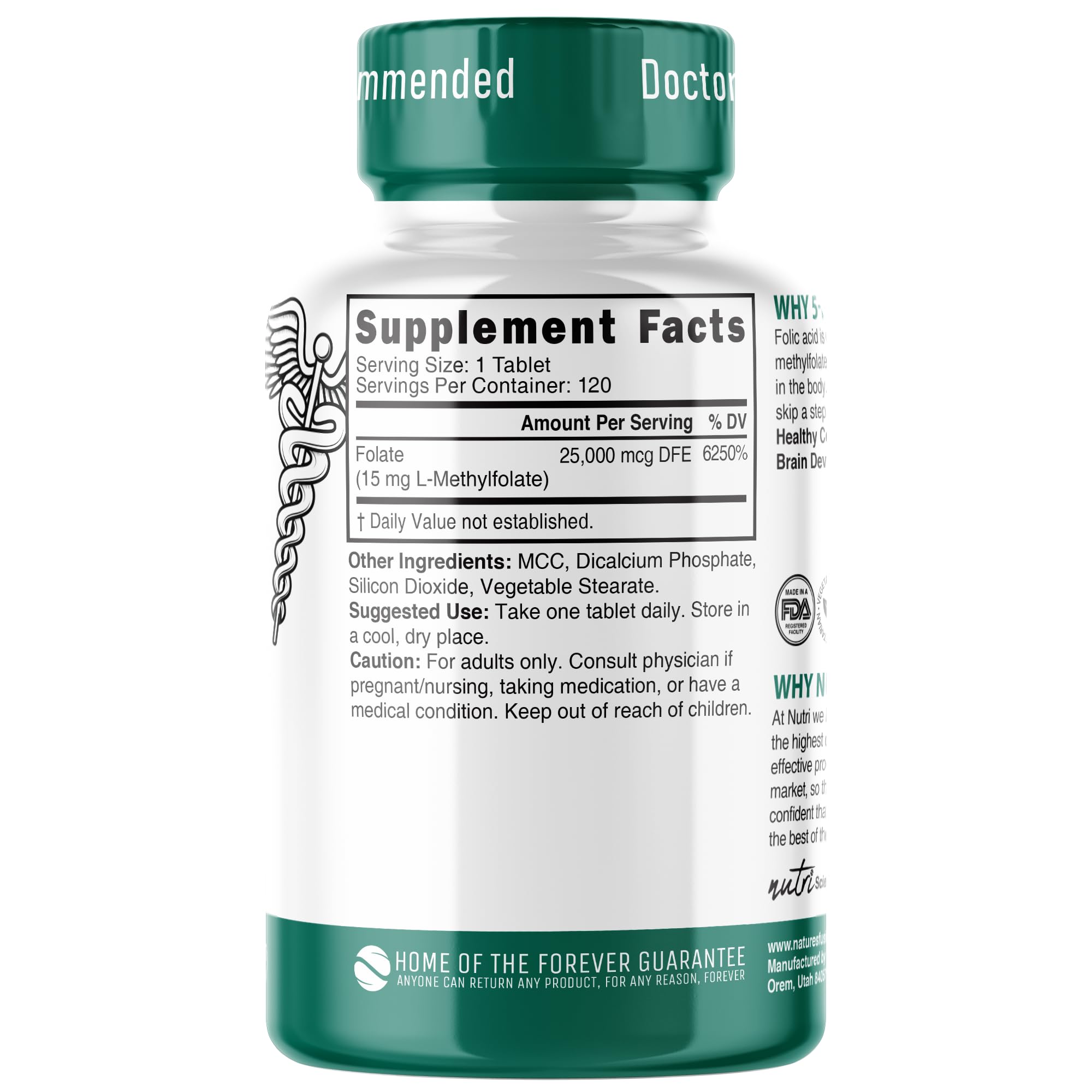 Nature's Fusions Nutri 5-MTHF tablets close-up highlighting potent methylfolate