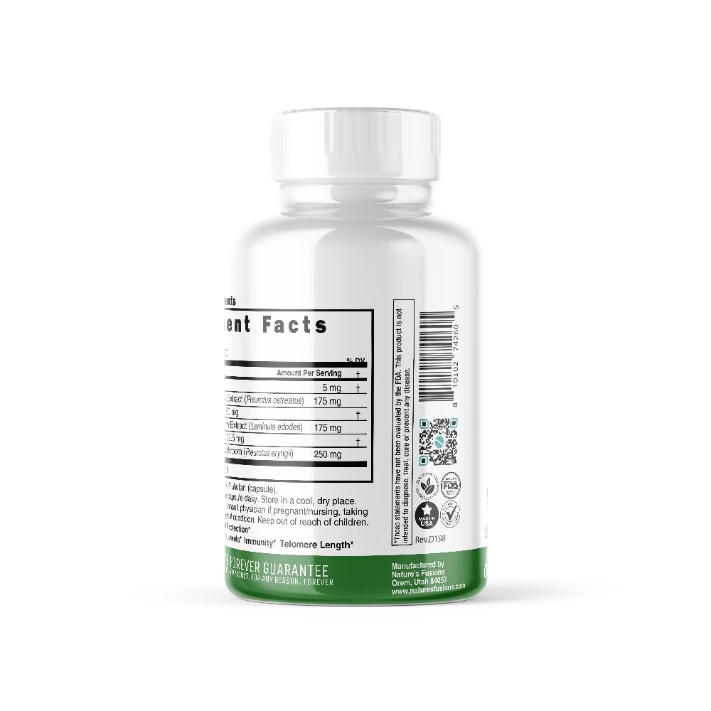 Nature's Fusions Nutri L Organic Mushroom Complex featuring oyster, shiitake, king trumpet
