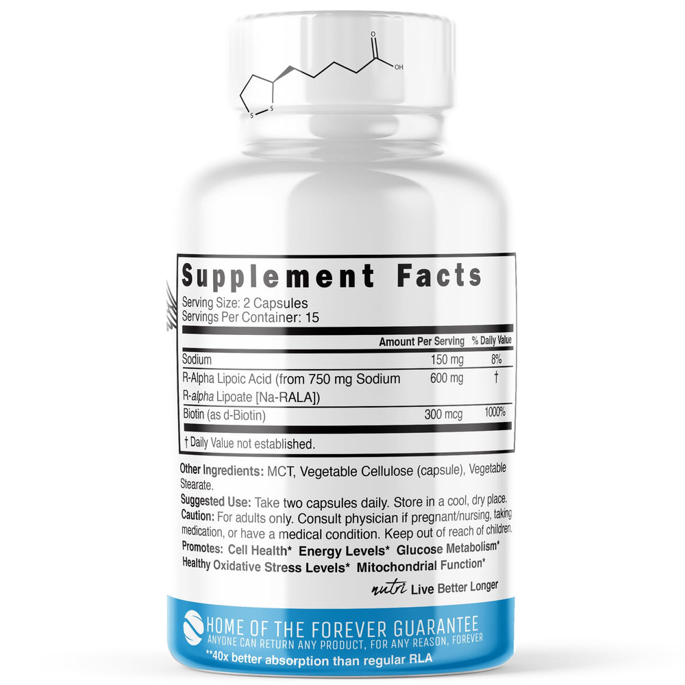 Nature's Fusions Nutri R-ALA capsules ready for daily energy support.