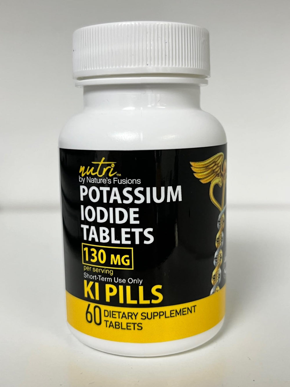 Nature's Fusions KI tablets back label shows dosage and expiration details.
