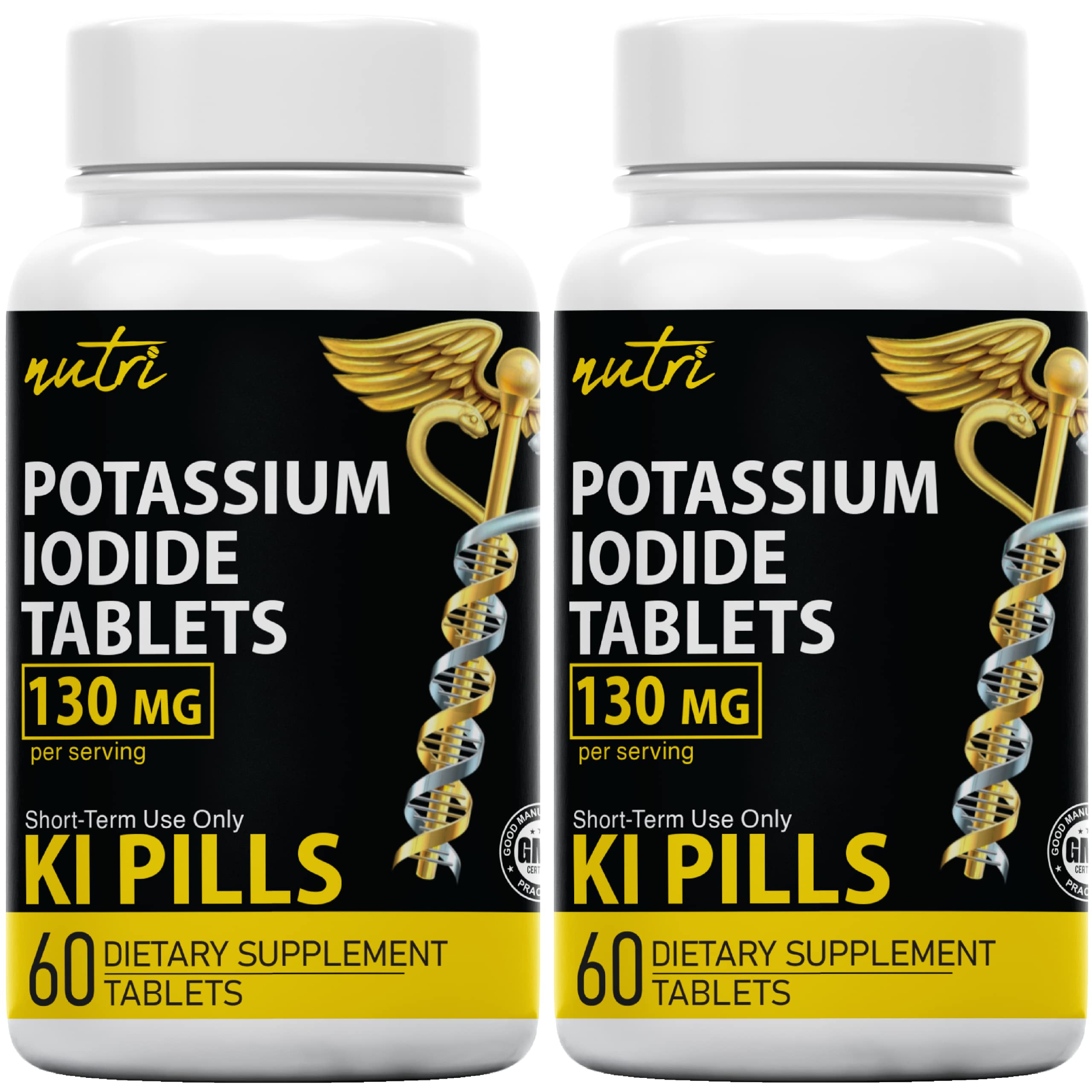 Nature's Fusions potassium iodide tablets bottle close-up, perfect for emergency preparedness and family safety.