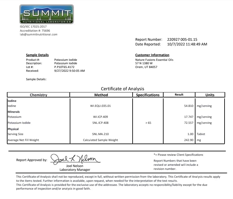 Nature's Fusions third-party testing lab certificate image, ensuring potency and purity.