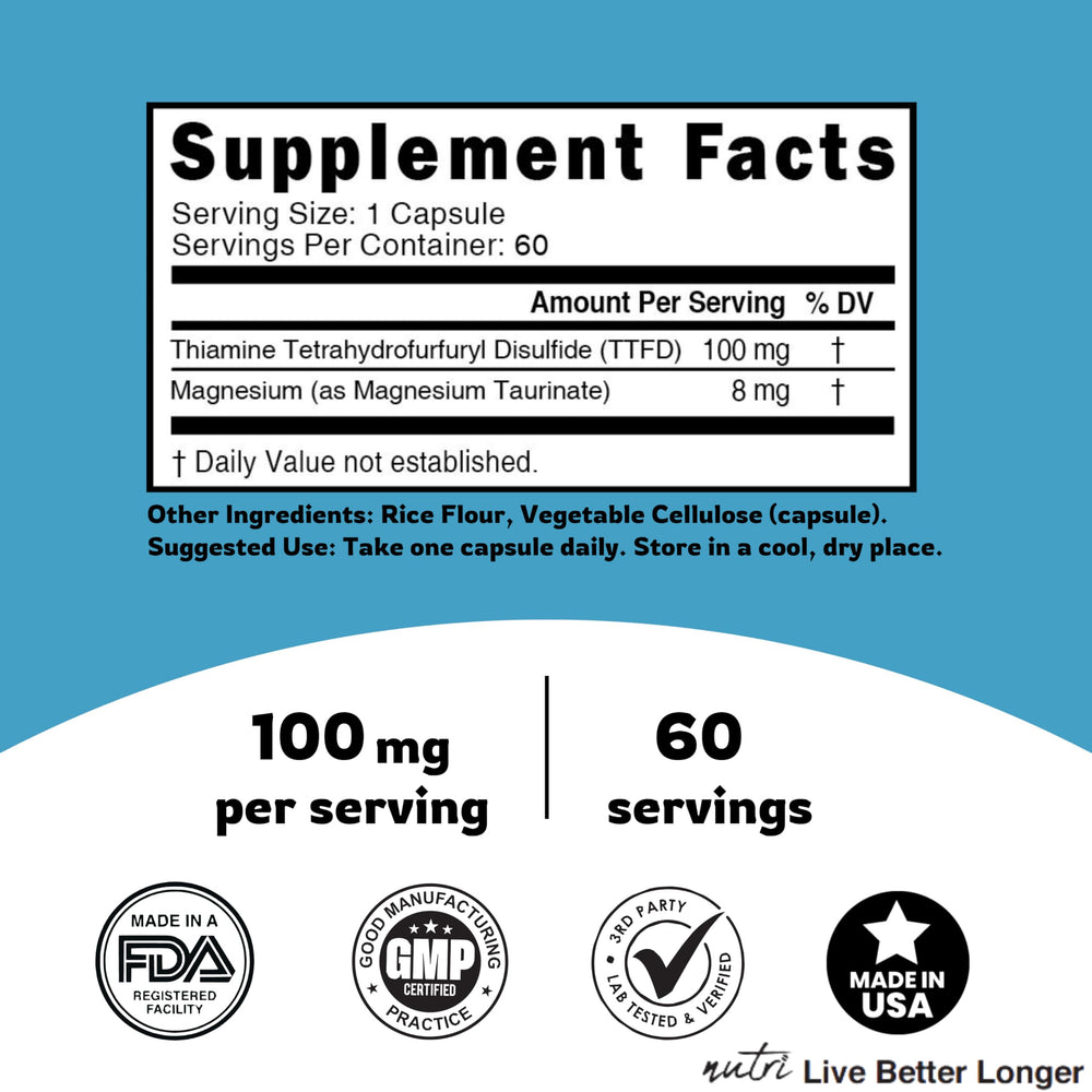 Nature's Fusions TTFD Thiamine B1 lab-tested seal ensures quality and transparency