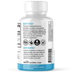 Nature's Fusions TTFD Thiamine B1 capsules closeup shows compact, potent pills