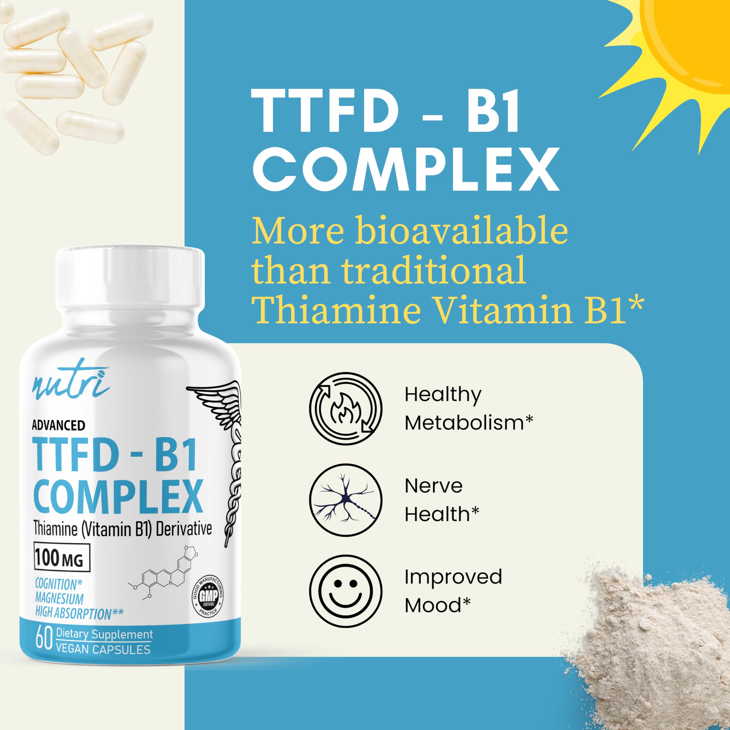 Nature's Fusions TTFD Thiamine B1 and magnesium cofactor capsules support energy and nerve function