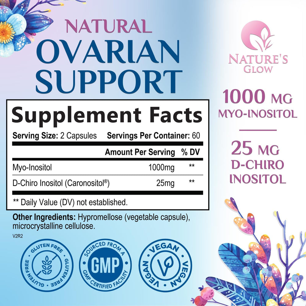 Nature's Glow D-Chiro Inositol capsules illustrate convenient daily hormone support.