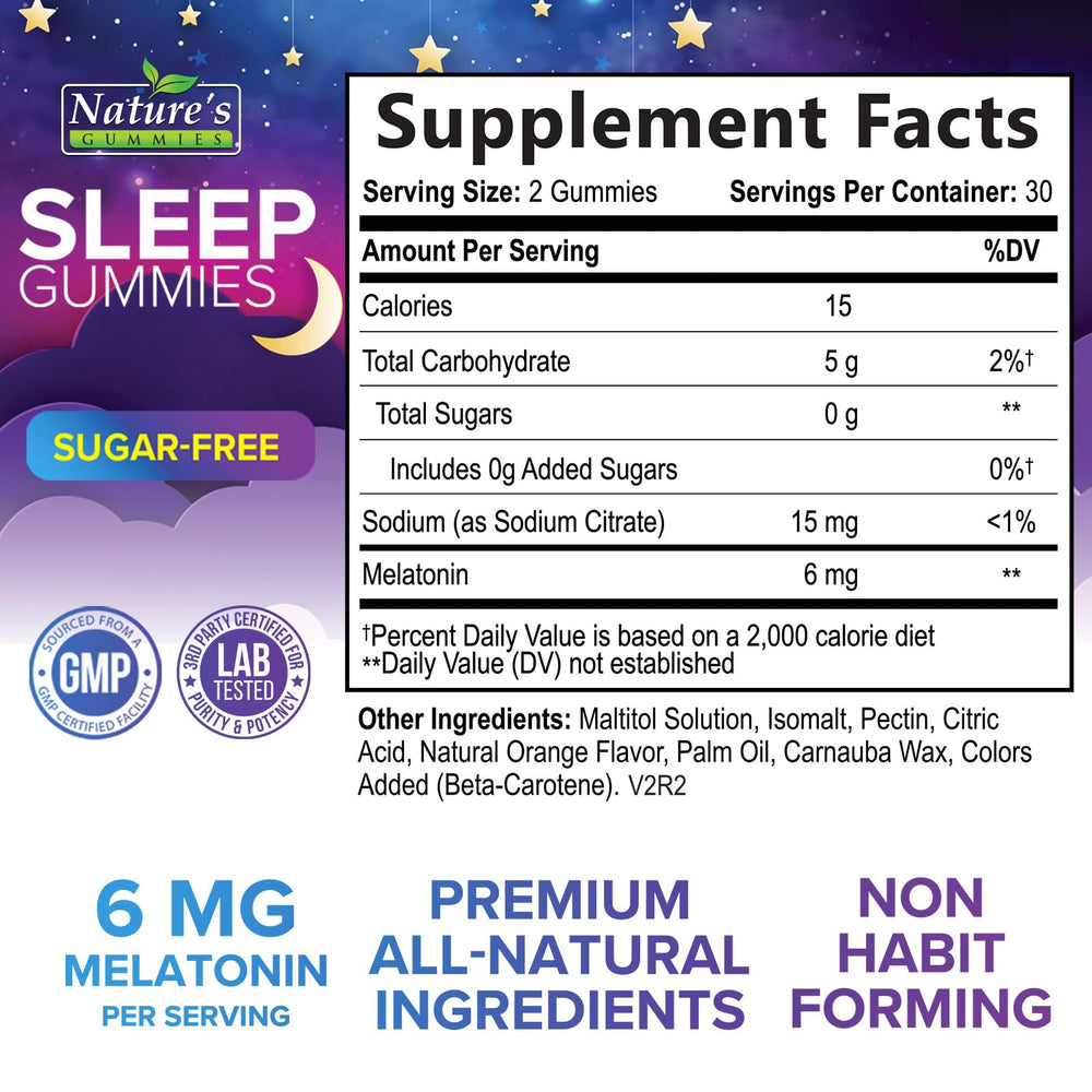 Nature's Gummies sabor naranja sin azúcar para dormir sin culpa.