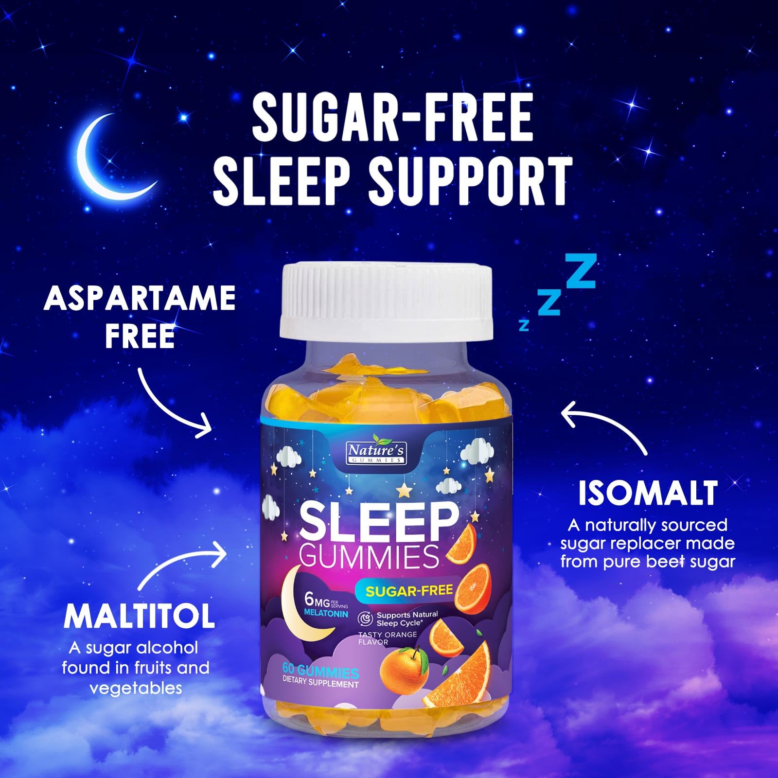 Nature's Gummies uso nocturno para relajación previa al sueño.