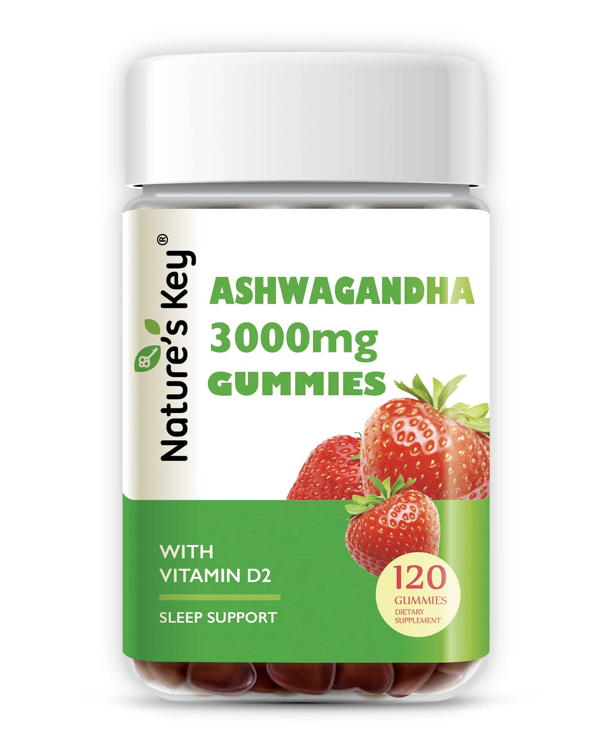 Nature's Key Ashwagandha Gummies bottle front for stress support and wellness