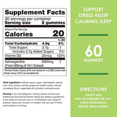 Nature's Key Ashwagandha Gummies label close-up showing vitamin D2 absorption