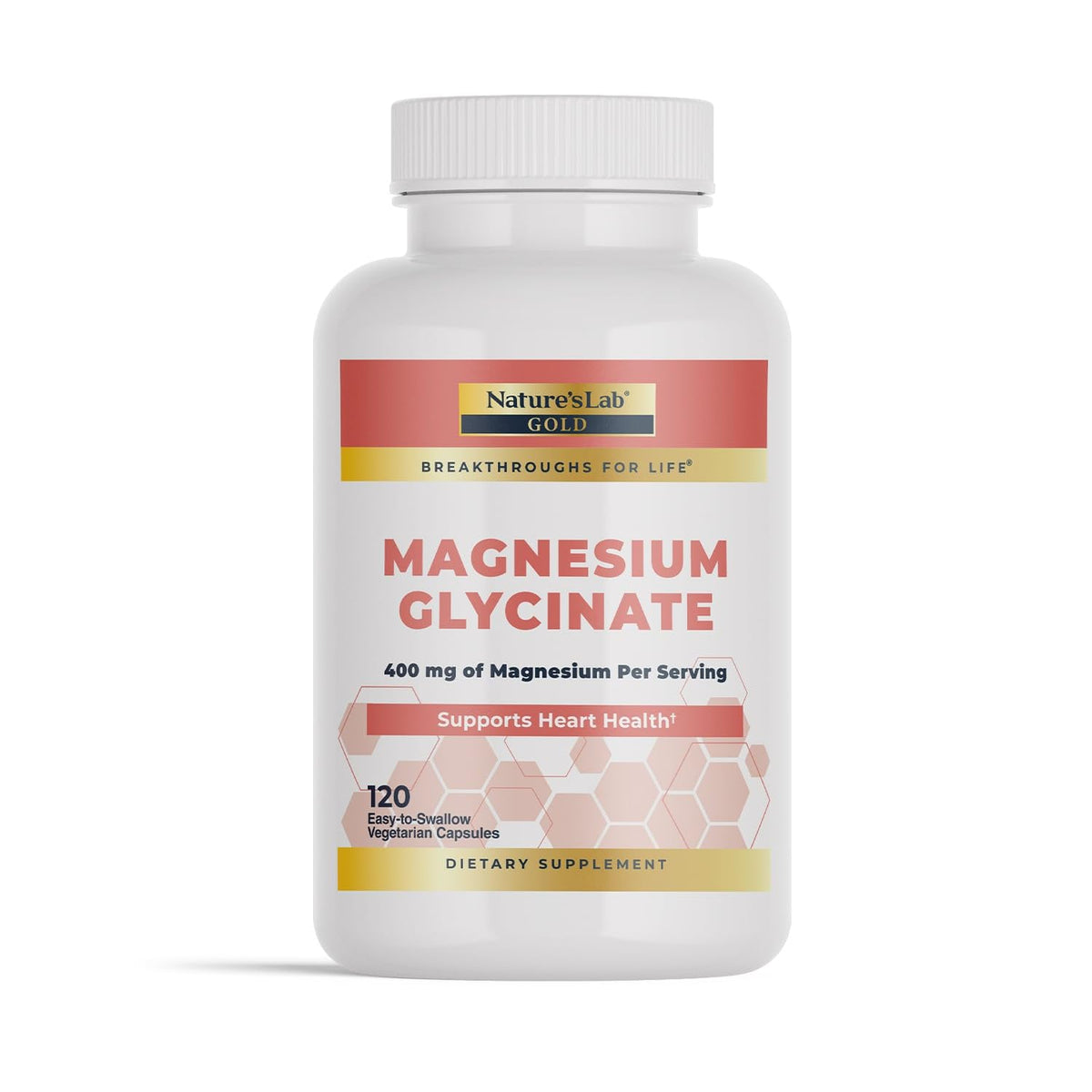 Nature's Lab Gold Magnesium Glycinate bottle on the counter supports daily wellness.