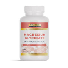 Nature's Lab Gold Magnesium Glycinate bottle on the counter supports daily wellness.