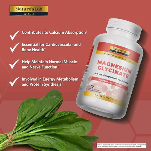 Close-up of Nature's Lab Gold Magnesium Glycinate capsules for daily digestive comfort.
