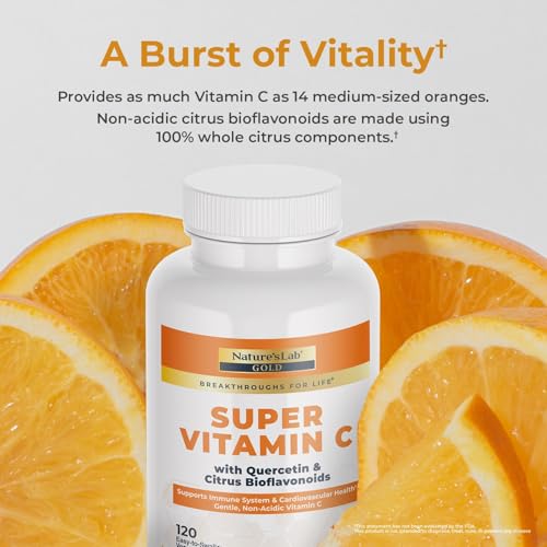 Nature's Lab Gold Vitamina C 1000 mg - cápsulas vegetarianas fáciles de tragar