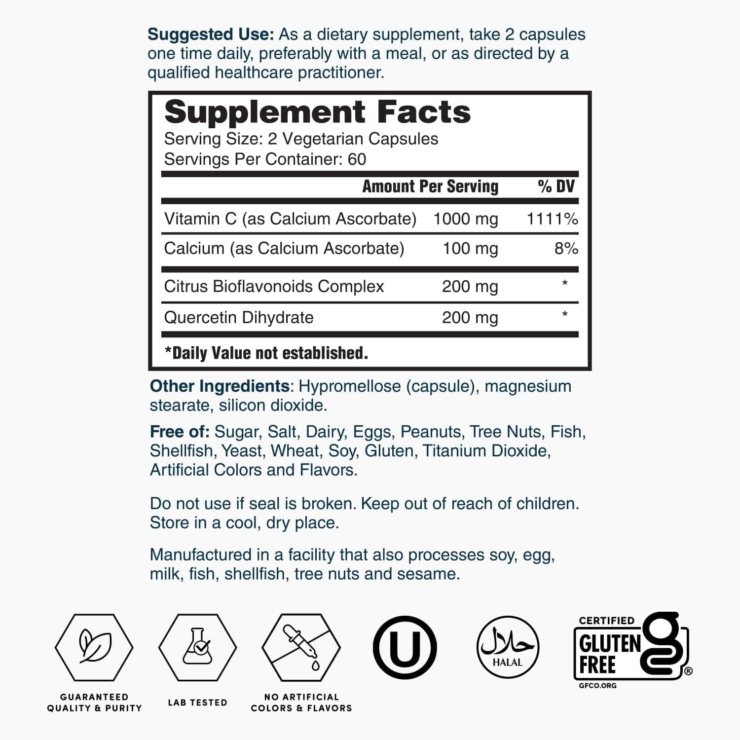 Nature's Lab Gold Vitamina C 1000 mg - envase de 120 cápsulas, dos meses de suministro