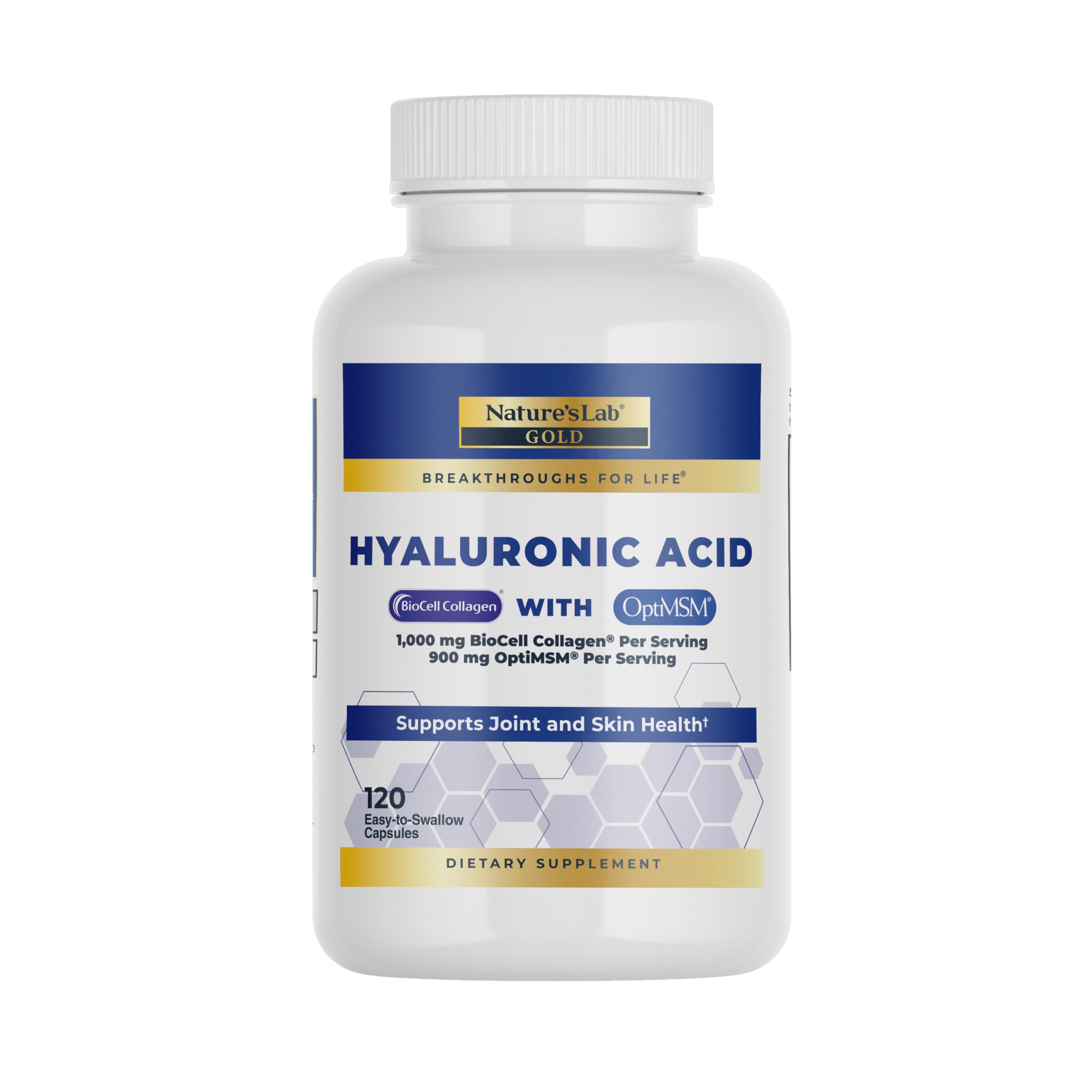 Nature's Lab Hyaluronic Acid bottle with Biocell Collagen and MSM for joint and skin support