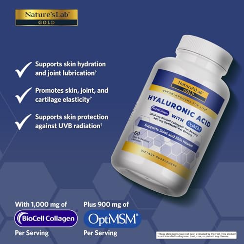 Nature's Lab capsules close-up emphasizing skin moisture and mobility benefits