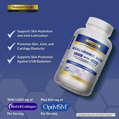 Nature's Lab Hyaluronic Acid capsules close-up, compact and easy-to-swallow for daily joint comfort