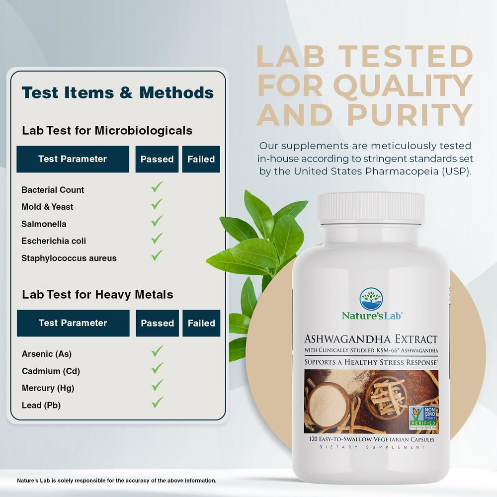 Nature's Lab KSM66 Ashwagandha label detail highlights potency.