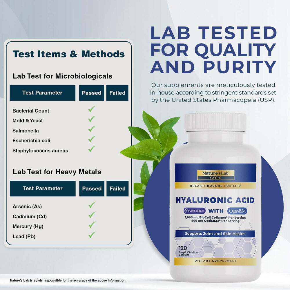 Nature's Lab MSM tablets close-up highlighting sulfur support
