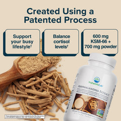 Nature's Lab Organic Ashwagandha root powder packaging supports a clean blend.