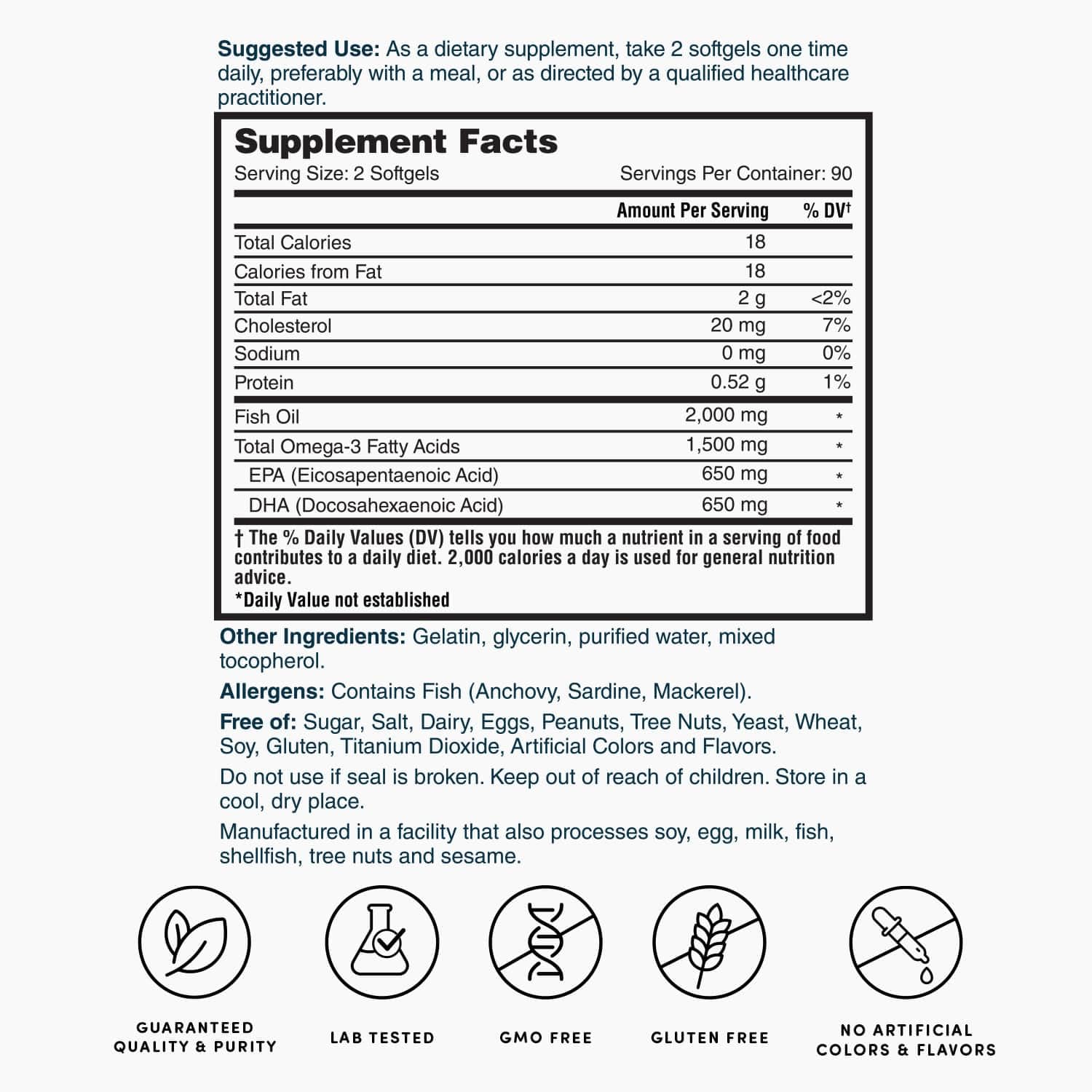 Nature's Lab Omega-3 bottle label emphasizes three-times strength.