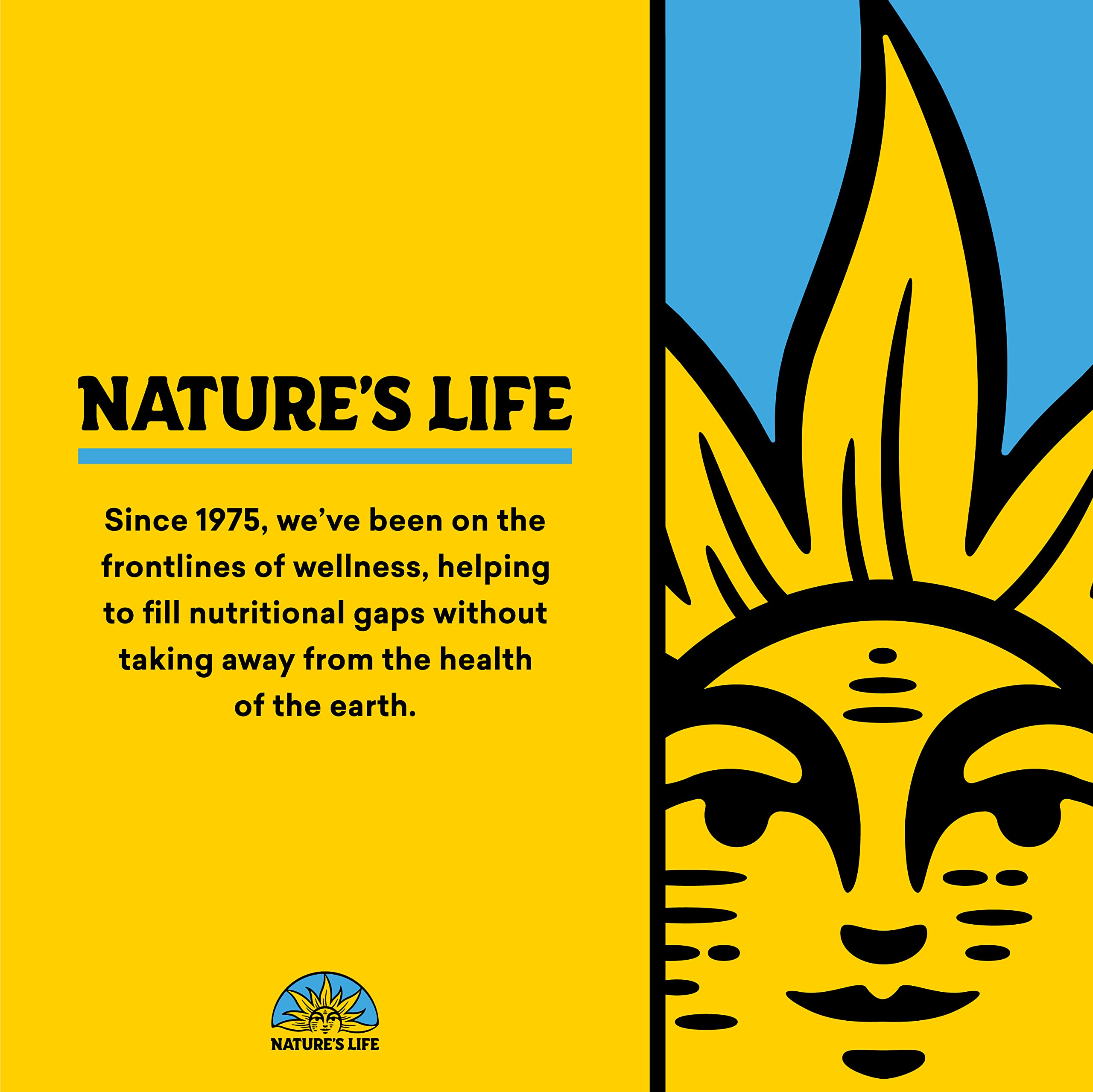 One percent for the Planet logo on Nature's Life packaging highlighting environmental commitment.