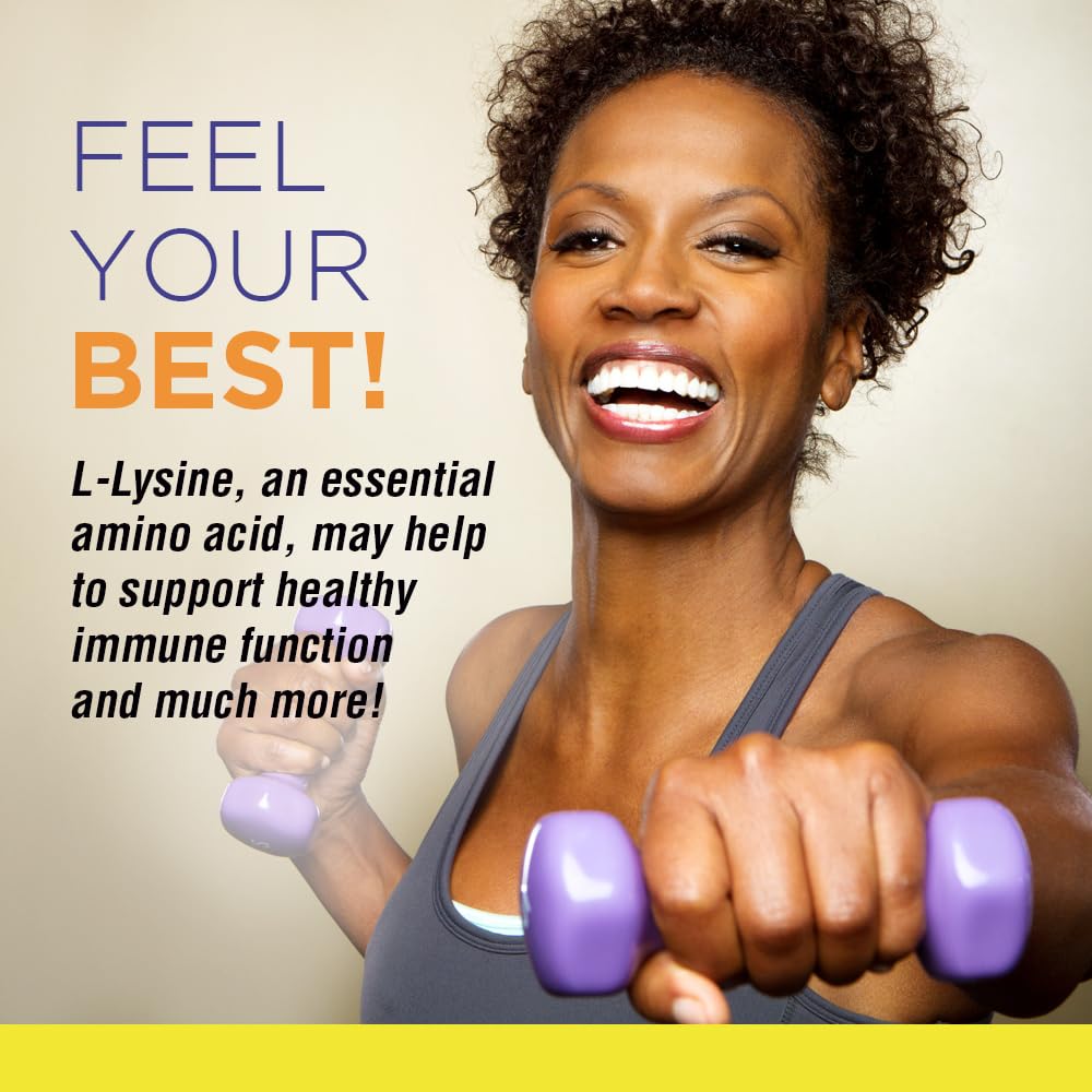 Measuring scoop beside Nature’s Life L-Lysine Powder for precise mixing