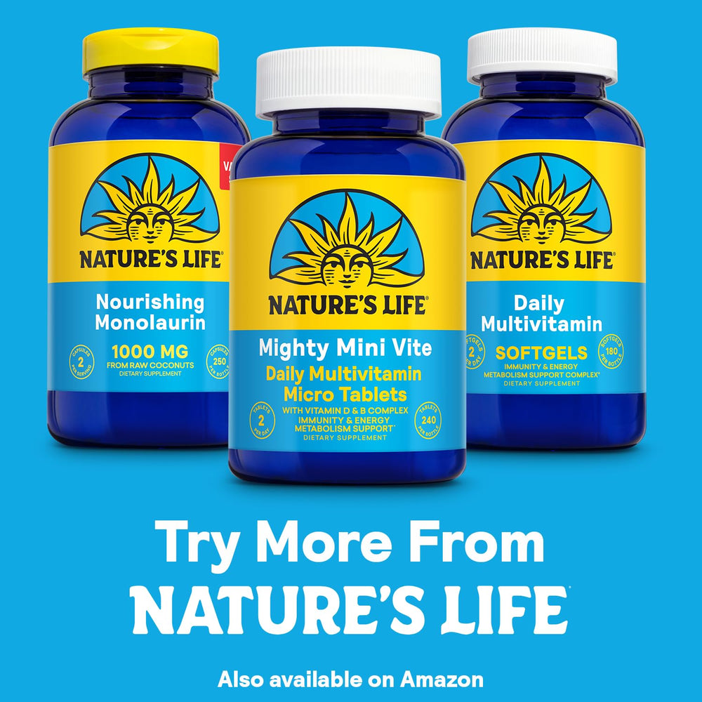 Nature's Life Mighty Mini Vite lab-verified seal denotes product quality checks.