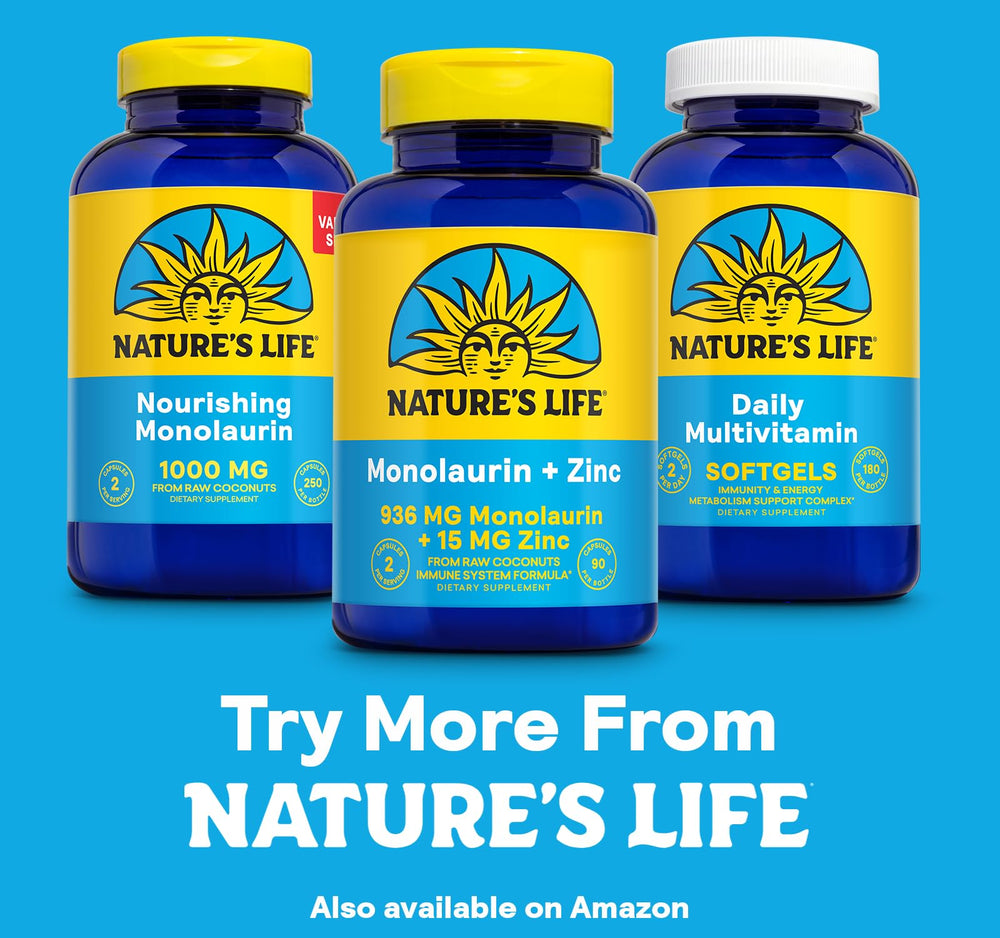 Nature's Life Monolaurin Plus Zinc carton-top view shows packaging.