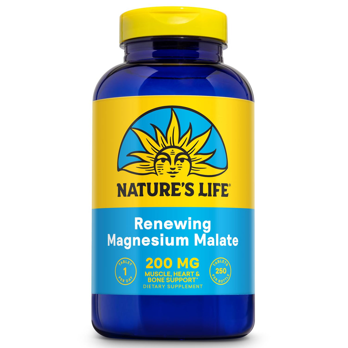 Nature's Life Renewing Magnesium Malate bottle supports bone and muscle health.
