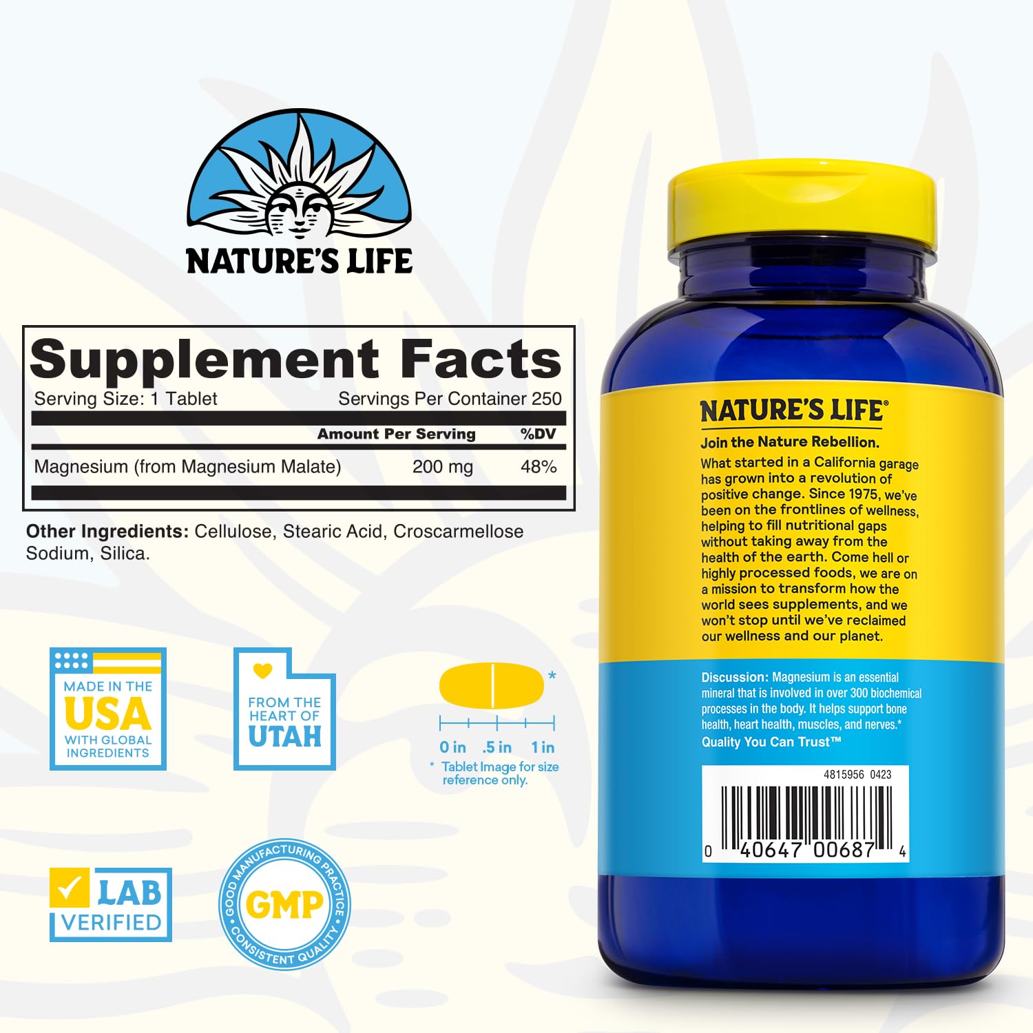 Nature's Life Renewing Magnesium Malate tablets close-up for bioavailability.