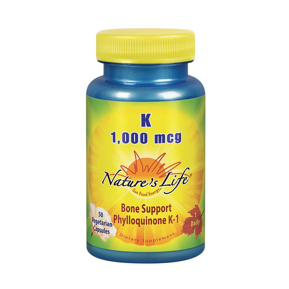Nature's Life Vitamin K 1000mcg bottle front view supporting bone and heart health.