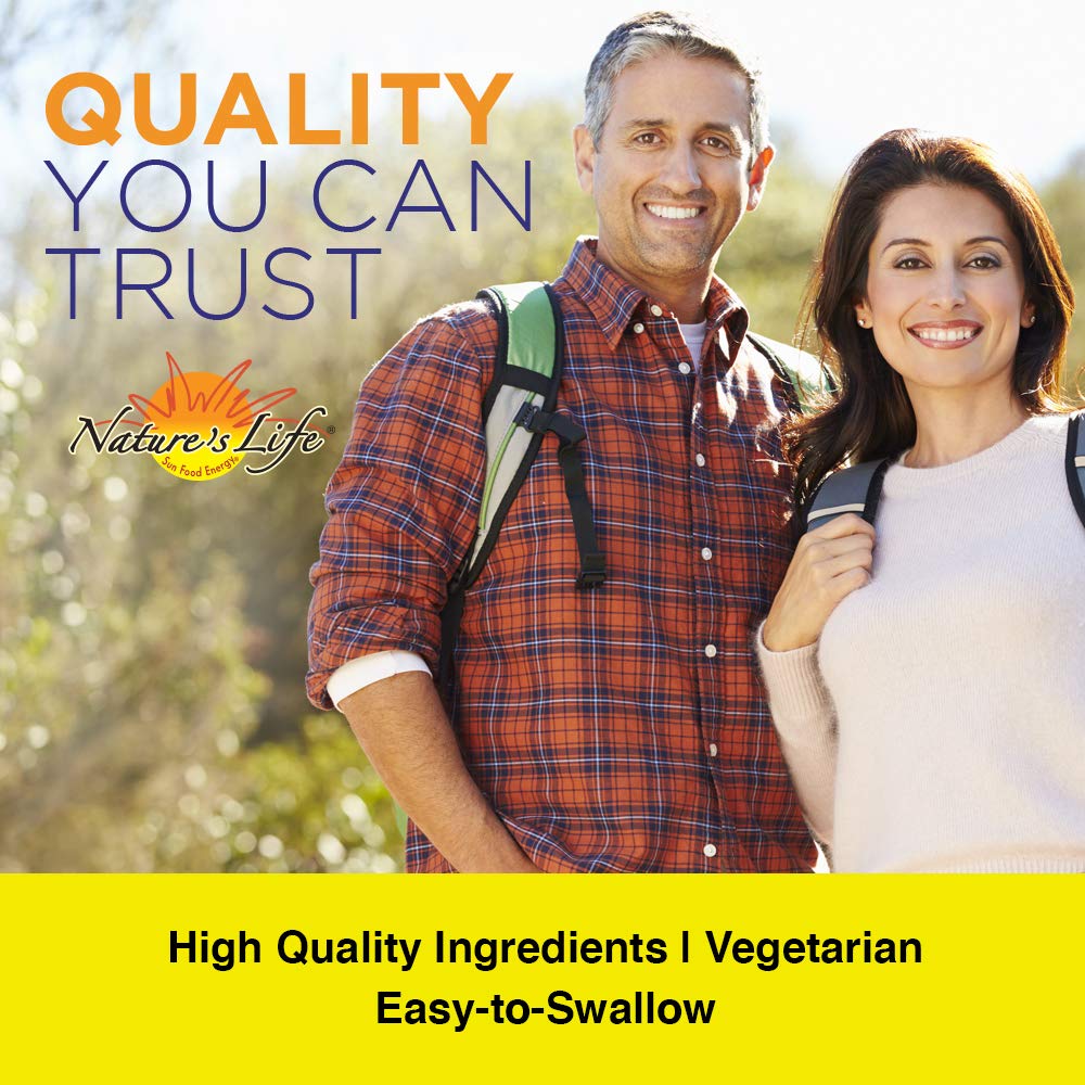 Nature's Life Vitamin K 1000mcg packaging with calcium-rich foods scene.