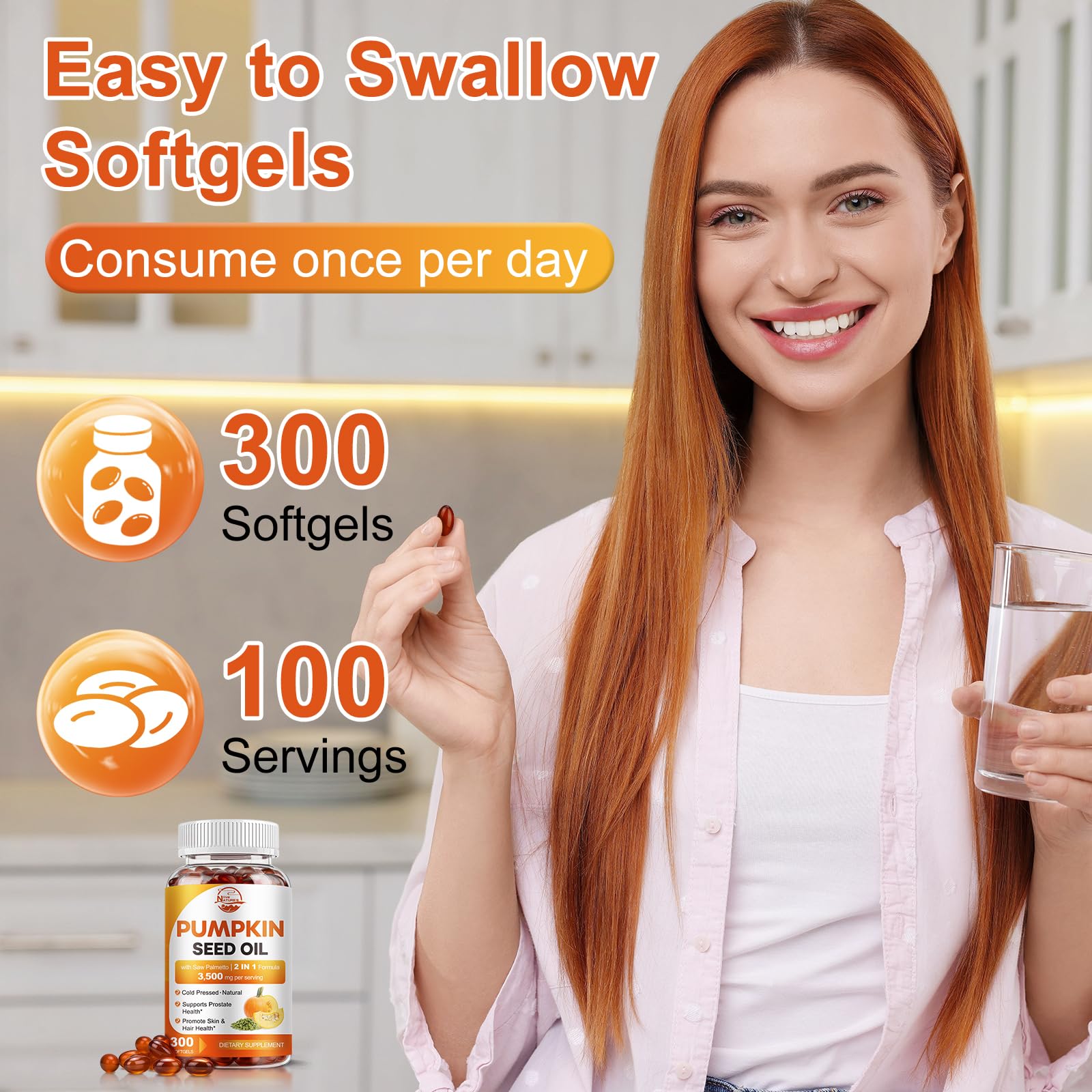 Nature's live 300-capsule bottle provides a 100-day supply.
