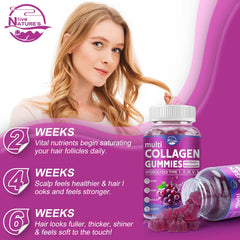 Nature's live collagen ingredients close-up shows hydrolyzed collagen, biotin, and vitamin C.