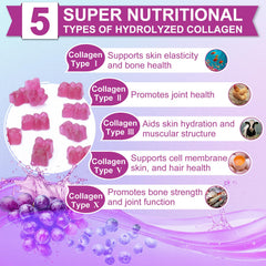 Nature's live Grape-Blueberry flavored gummies for daily beauty support.