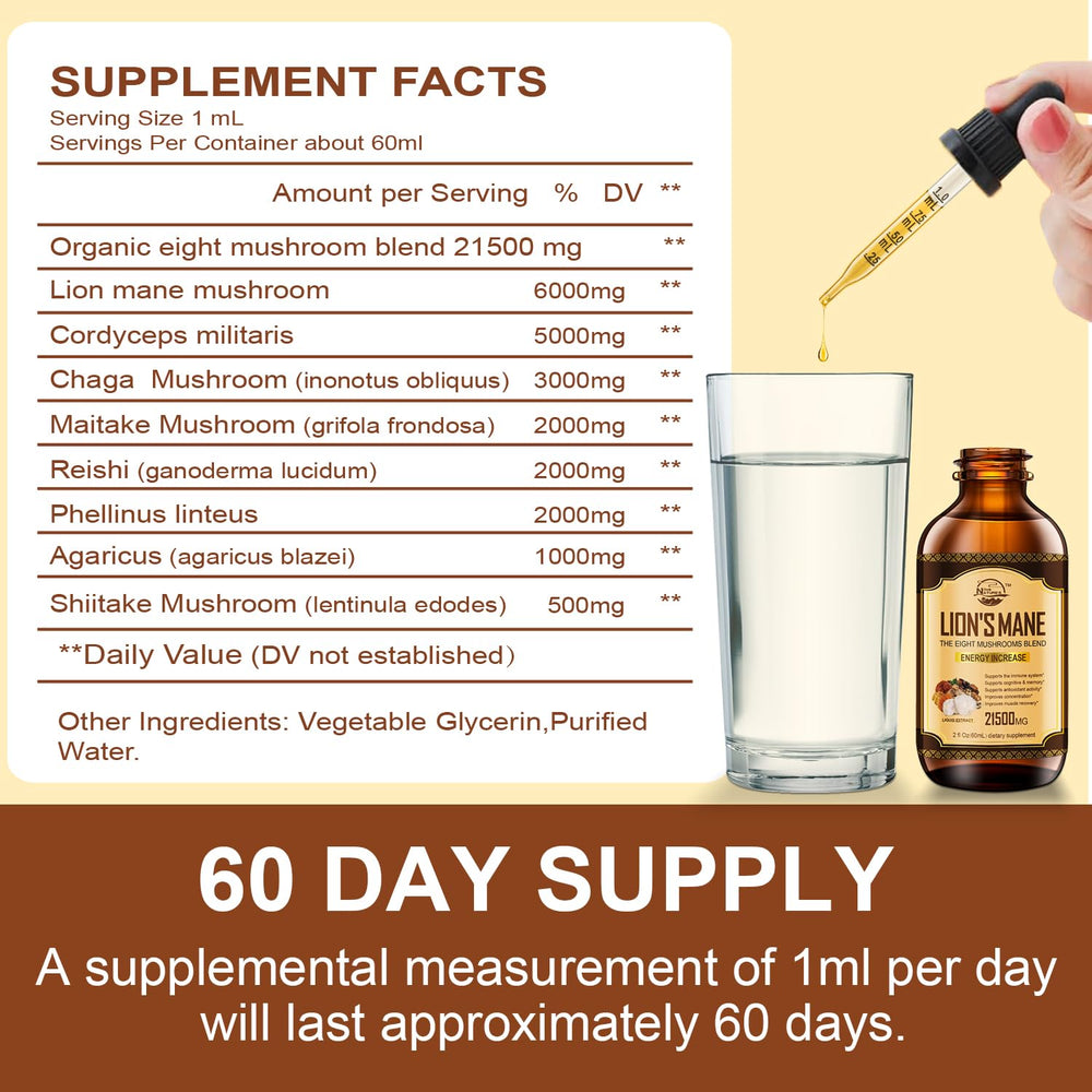Liquid mushroom extract drops for easy daily dosing and absorption