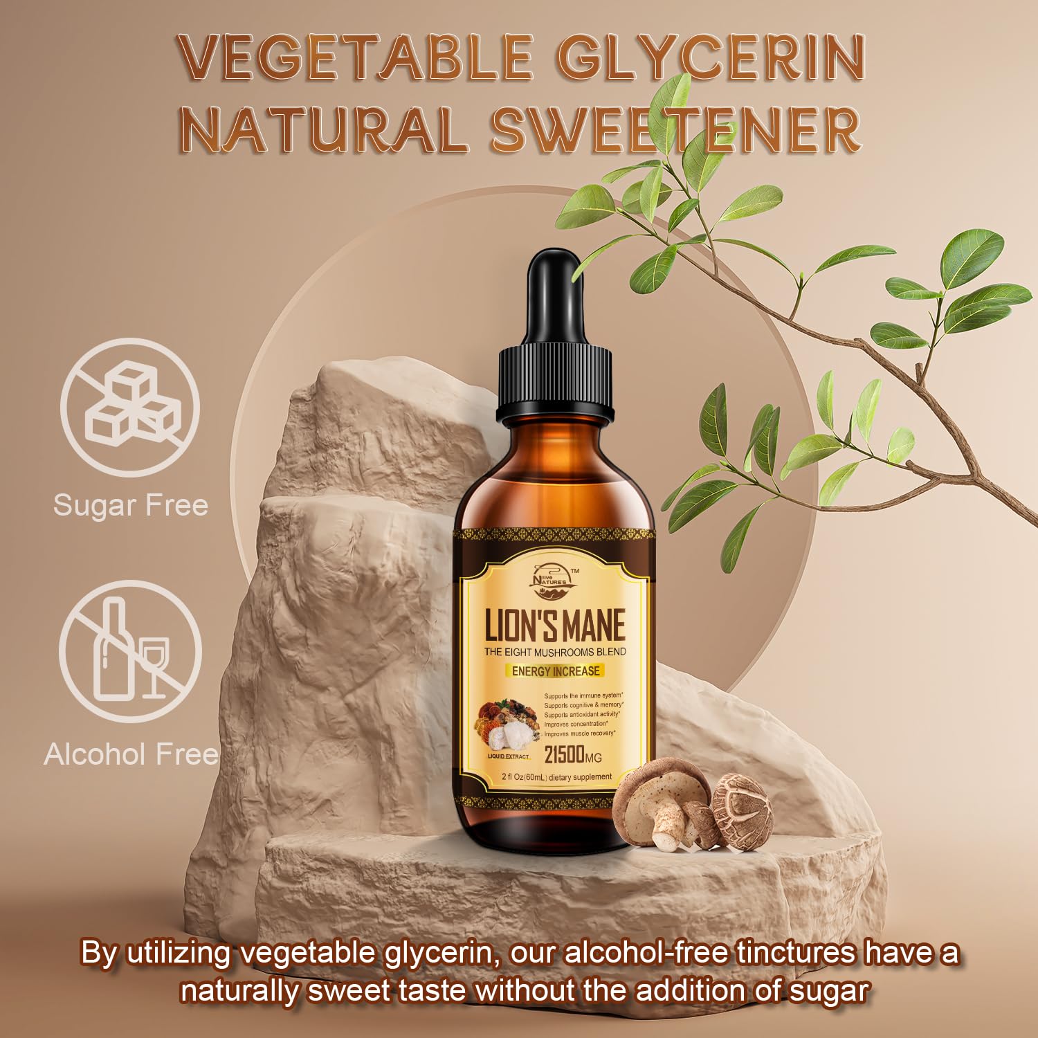 Nature's Live mushroom tincture dropper with graduated scale for precise dosing