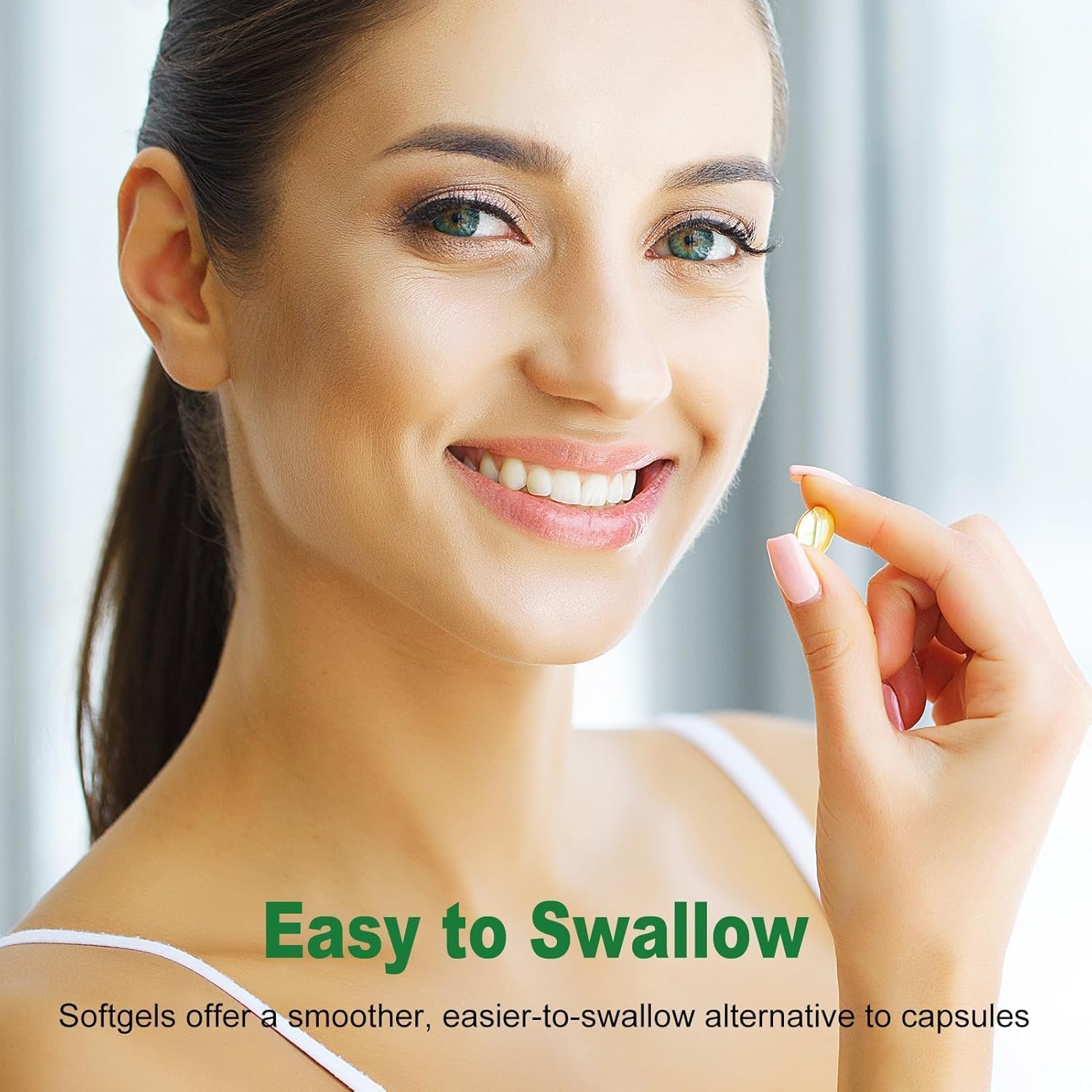 Softgel capsules ready to swallow for daily wellness.