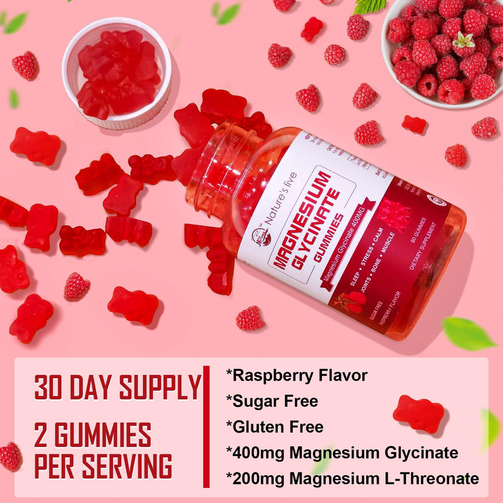 Nature's Live sugar-free raspberry gummies packaging emphasizes vegan-friendly, natural ingredients