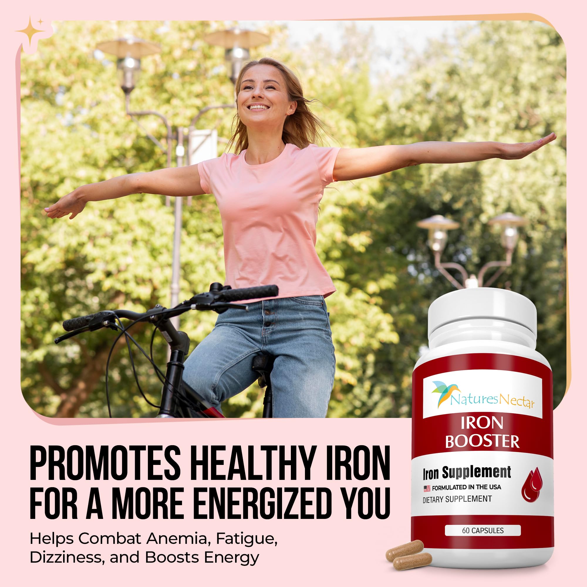 Nature's Nectar Blood Builder bottle beside citrus fruits highlighting vitamin C synergy