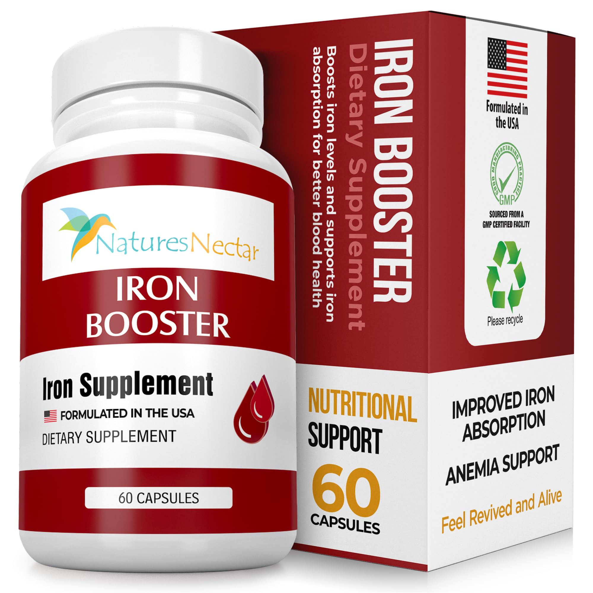 Nature's Nectar Blood Builder capsules closeup for steady iron support