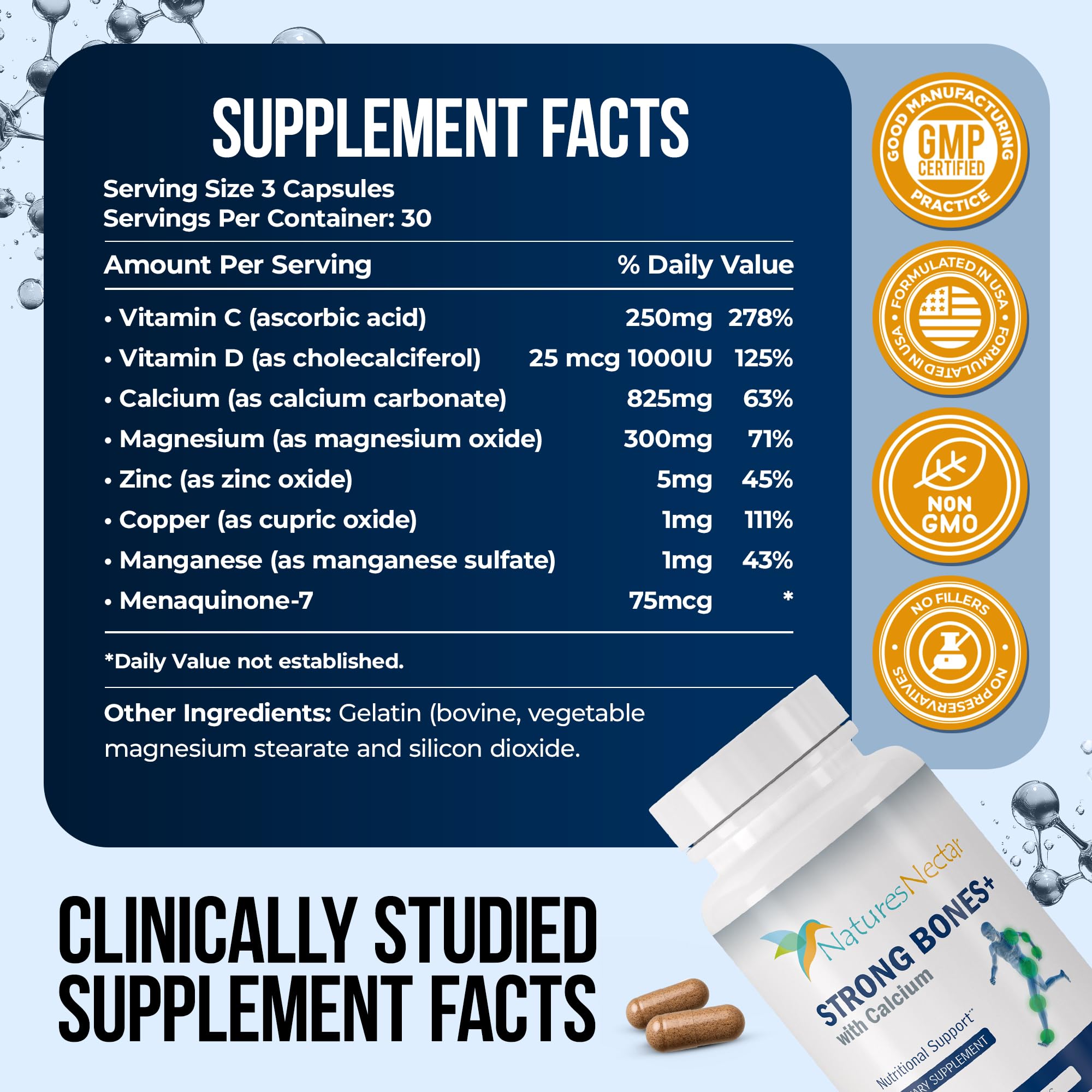 Nature's Nectar calcium-vitamin-d-magnesium capsules highlighting mineral balance
