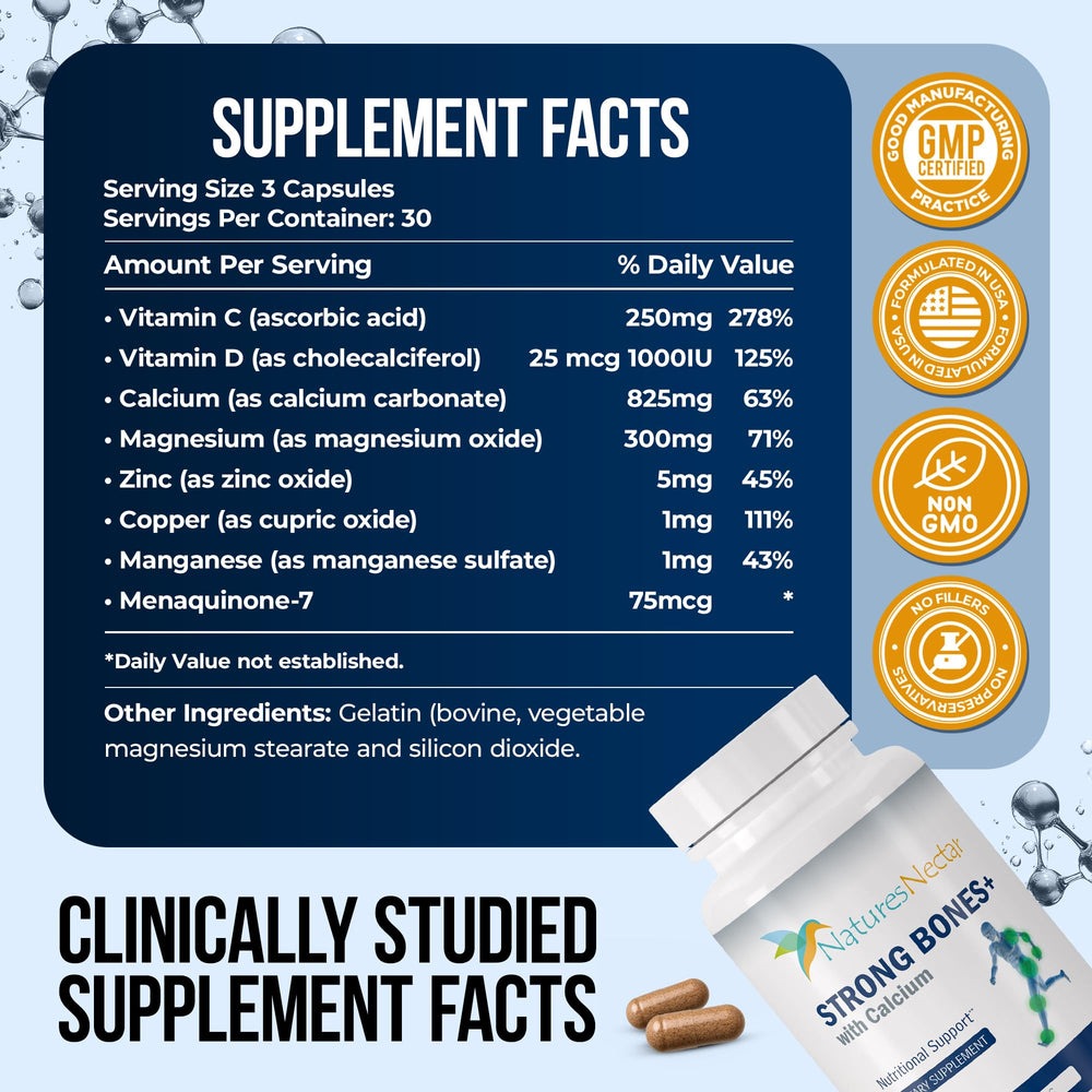 Nature's Nectar calcium-vitamin-d-magnesium capsules highlighting mineral balance