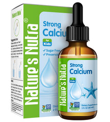 Nature's Nutra Strong Calcium drops bottle; supports daily calcium intake.
