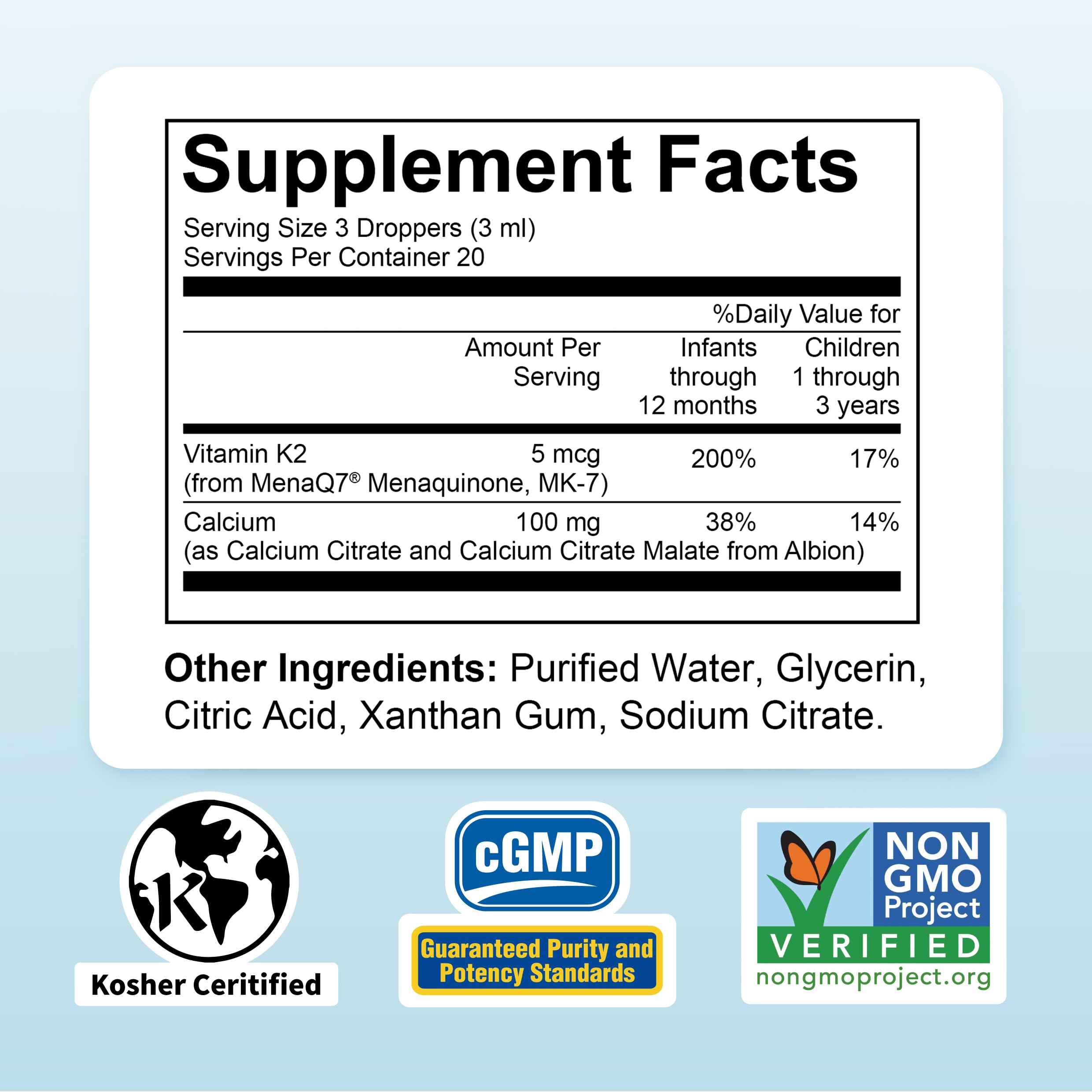 Nature's Nutra Strong Calcium drops dropper; easy precise daily dosing.