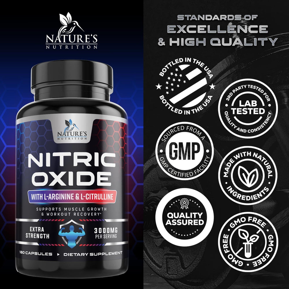Nature's Nutrition Nitric Oxide Booster bottle on gym towel ready for pre-workout.